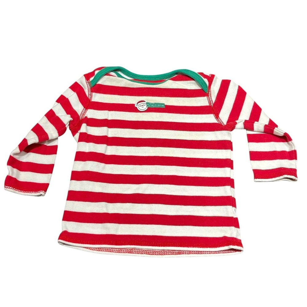 Carters Unisex Baby's First Christmas Red White Green Santa Long Sleeve Shirt 6M